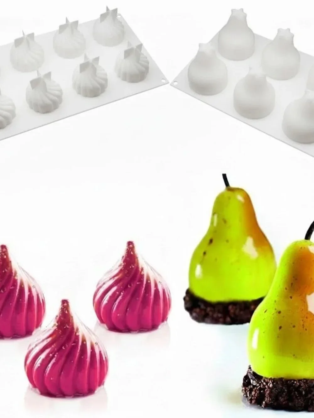 2 Silicone Form Pastry Moulds Pear and Whirlwind